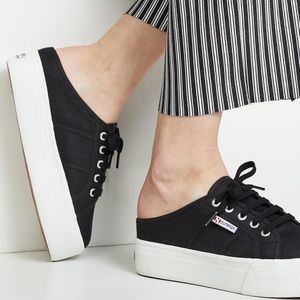 LN Superga 2284 Backless Black Platform 8.5